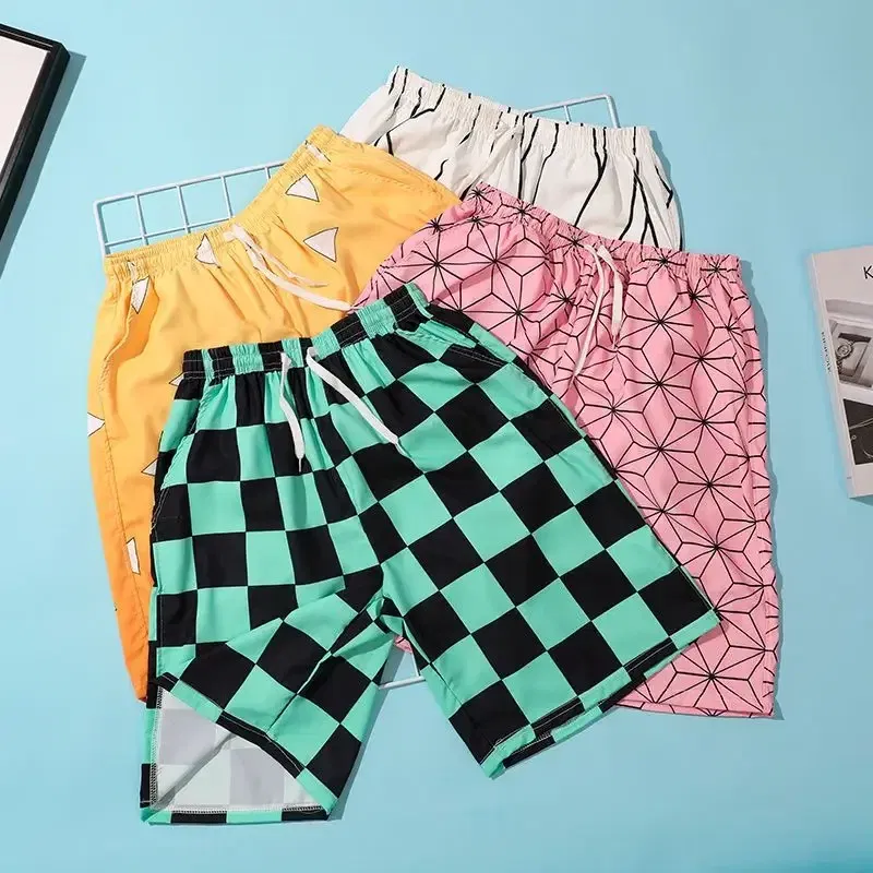 Color: black, Kid Size: 2T - Anime Demon Slayers Cosplay Clothes Kamado Tanjirou Zenitsu Shinobu Ventilate Printing Loose Individuality Shorts Sweatpants