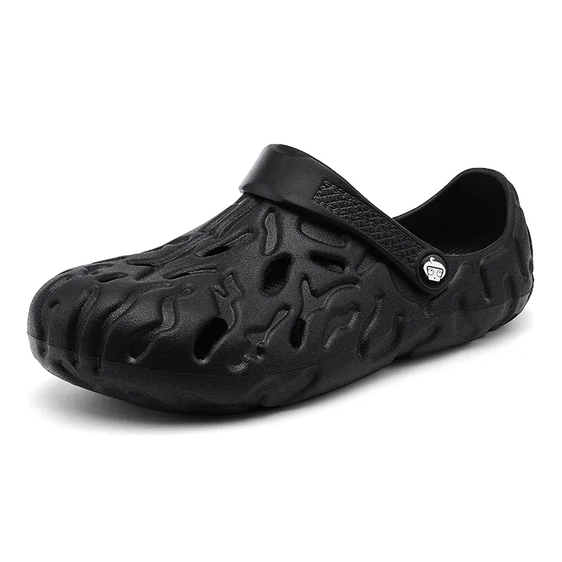Color: Beige, Shoe Size: 43 - Men Summer Slippers Thick Sole Mens Clogs Sandals Hollow Breathable Flip Flops Sandals Shoes Fashion Beach Slippers