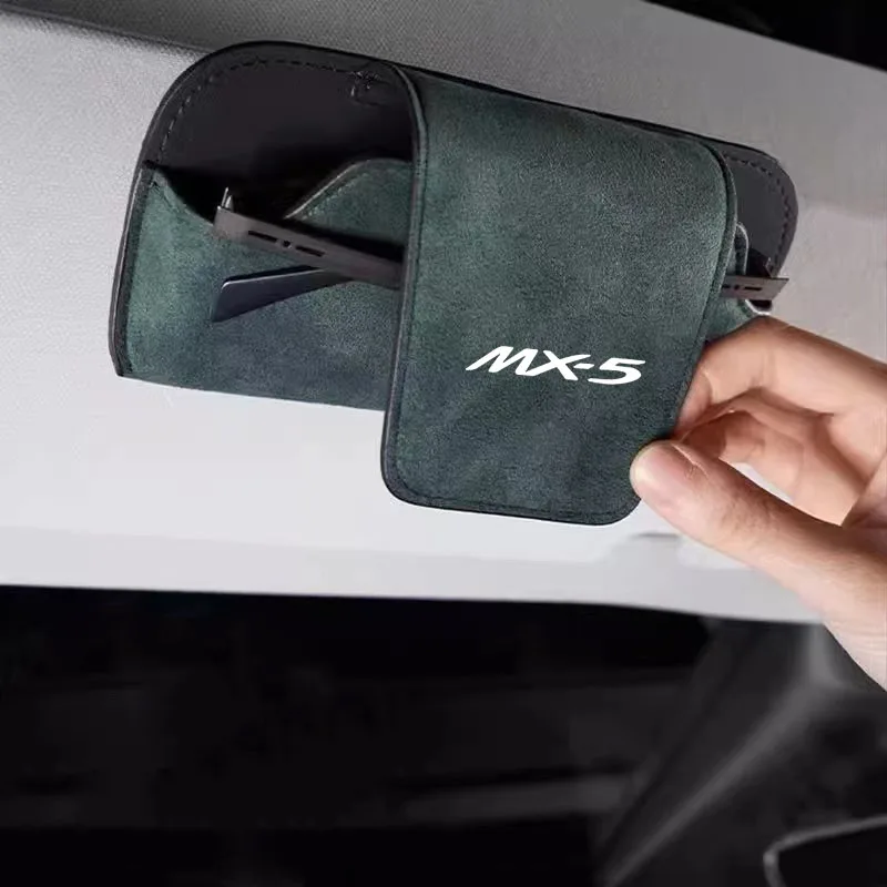 Color Name: Green - Car Interior Suede Fleece Glasses Clip Sunglasses Holder For Mazda mx5 mx 5 mx-5 Mk1 Mk2 Mk3 NA NB NC ND Accessories