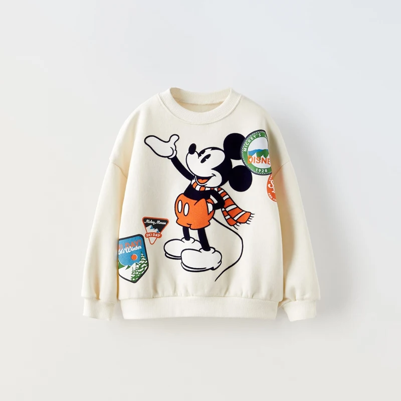 Color: MAROON, Kid Size: 18M - Spring New Mickey Sweatshirt Loose Fashion Long Sleeved Tops O-neck Children Baby Casual Hoodies Boys Clothing Cartoon Sweater