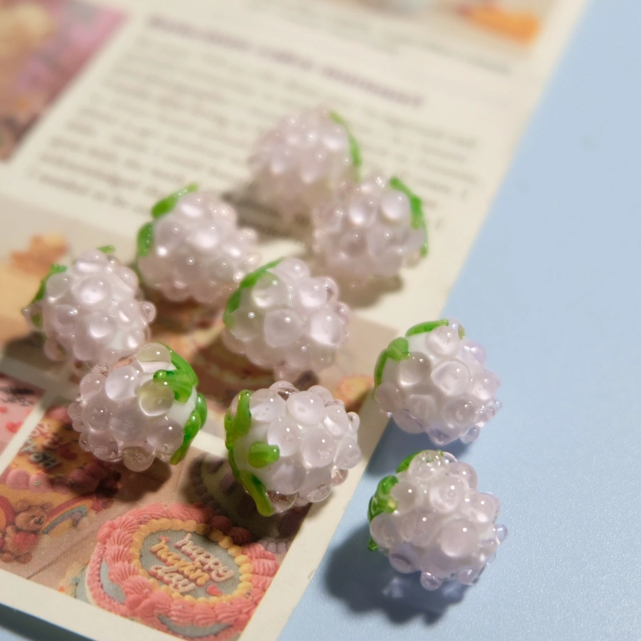 Color: WHITE, Ships From: CHINA, Item Diameter: 12mm - DIY Mini Czech Glass Grape Beads Raspberry Pendant Accessory Bead