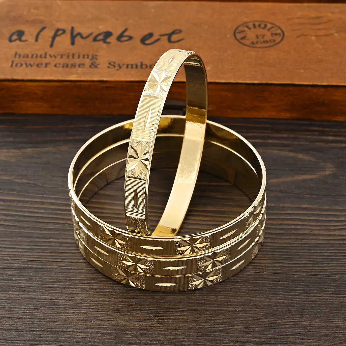 Metal Color: Titanium Plated - Adult Size 4PCS 65MM 9K Gold Color Hig Quality Top Sale Cute Bracelet Jewelry  Flower Bangle Girl Birthday Party Gift