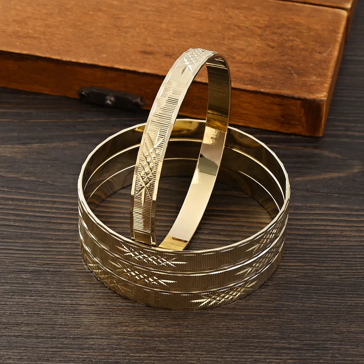 Metal Color: Titanium Plated - Adult Size 4PCS 65MM 9K Gold Color Hig Quality Top Sale Cute Bracelet Jewelry  Flower Bangle Girl Birthday Party Gift
