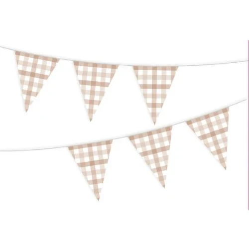 Gingham Paper Bunting  White Sand