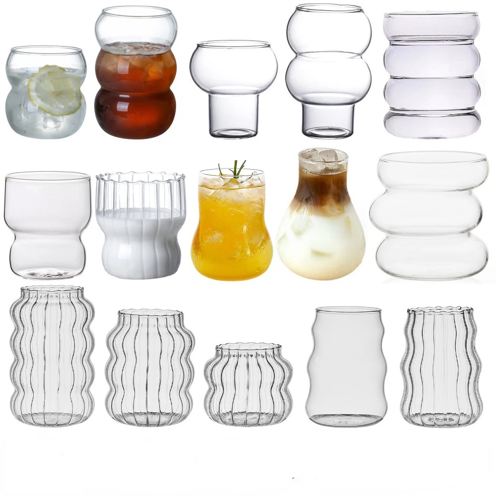 Color: Yellow, Capacity: 301-400ml - Transparent Heat Resistant Glass Coffee Mug Glass  Latte Cup Breakfast Mug Milk Water Cocktail Glass Cup Beer Drinking Glasses