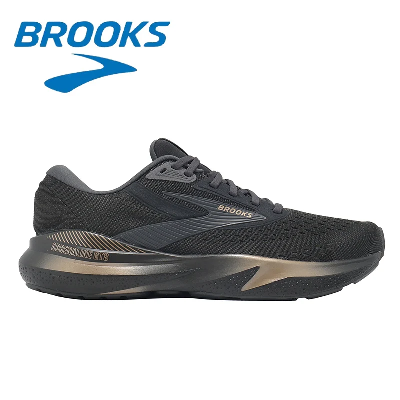 Color: black, Shoe Size: 40 - Brooks GTS 24 Black and Gold Men's Fashion Running Shoes Breathable Mesh Structure Non-slip Wear-resistant Off-road Sports Shoes