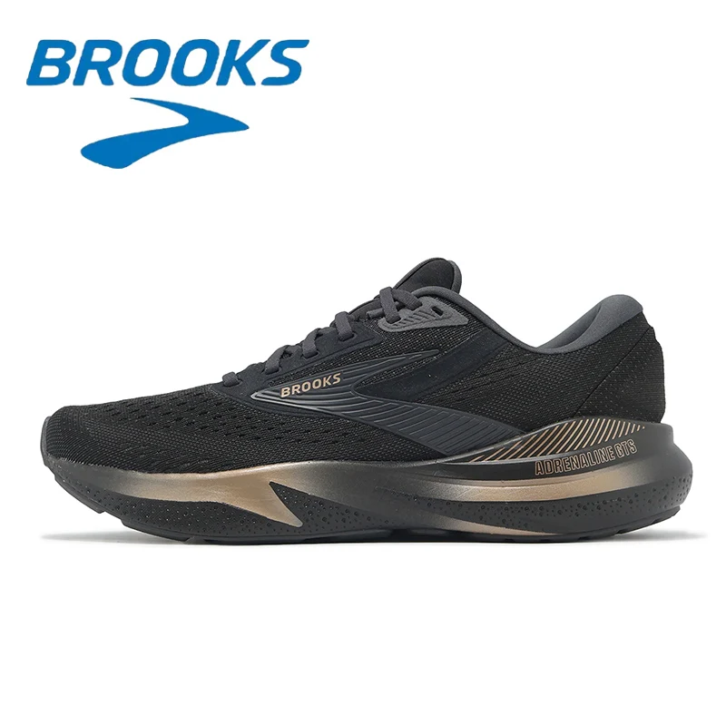 Color: black, Shoe Size: 40 - Brooks GTS 24 Black and Gold Men's Fashion Running Shoes Breathable Mesh Structure Non-slip Wear-resistant Off-road Sports Shoes