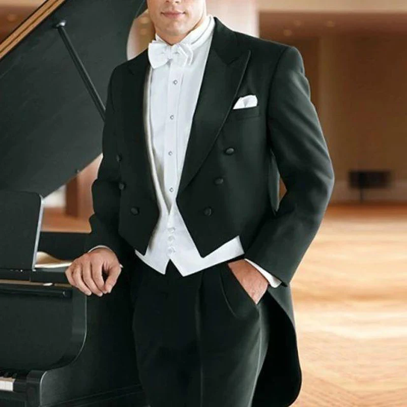 Color: Beige, Size: S - Formal Solid Men Suits Black Chic Prom Party Concert Male Clothing Fashion Groom Wedding Tailcoat 3 Piece (Jacket+Vest+Pants)