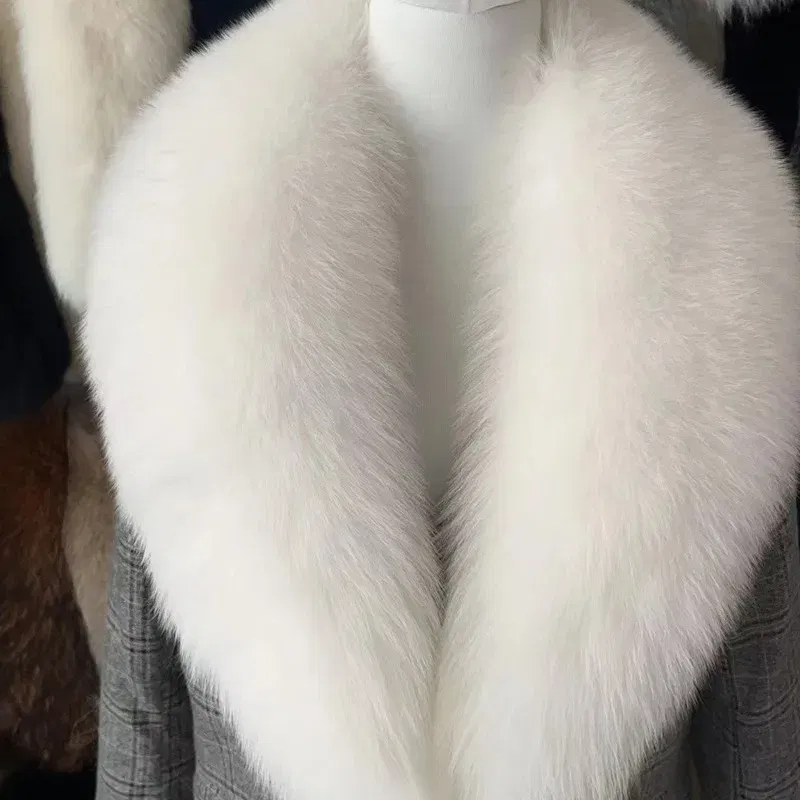 Color: WHITE, Size: XXS - Winter Real Fox Fur Collar Woman Furry Natural Raccoon Fur Scarf Shawls Luxury Neck Warmer Wraps For Coat Fur Scarves Large Size
