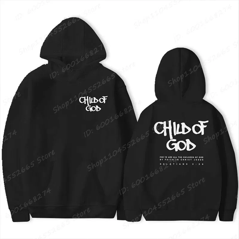 Color: black, Size: XL - I Am A God Child Letter Print Hoodies Christian God Sweatshirts Hooded Pullover Pray The Lord Sweatshirt Women's Clothing