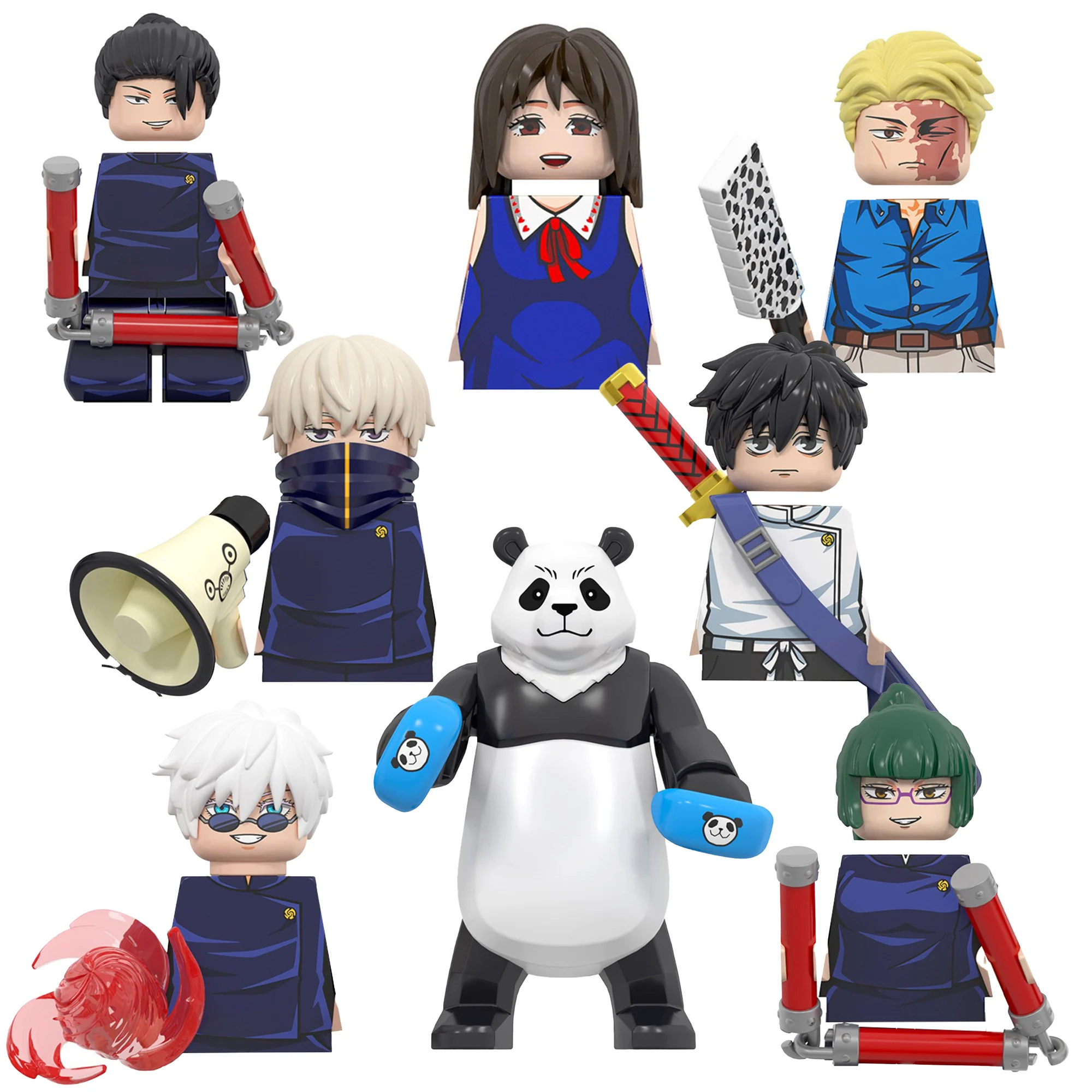 Color: Silver - Anime Jujutsu Kaisen JJK Gojo Satoru Riko Orimoto Okkotsu Yuta Nanami Panda Building Blocks Figures Toys WM6139 WM6140 WM6149