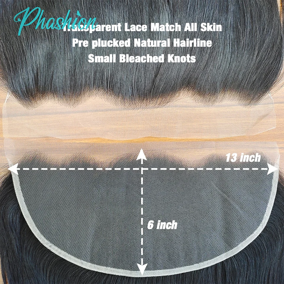 Color: Natural Color, Stretched Length: 18inches - Phashion 26 28 Inch13x6 Lace Frontal Straight Pre Plucked Swiss HD Transparent Full Front Only Natural Black 100% Human Hair