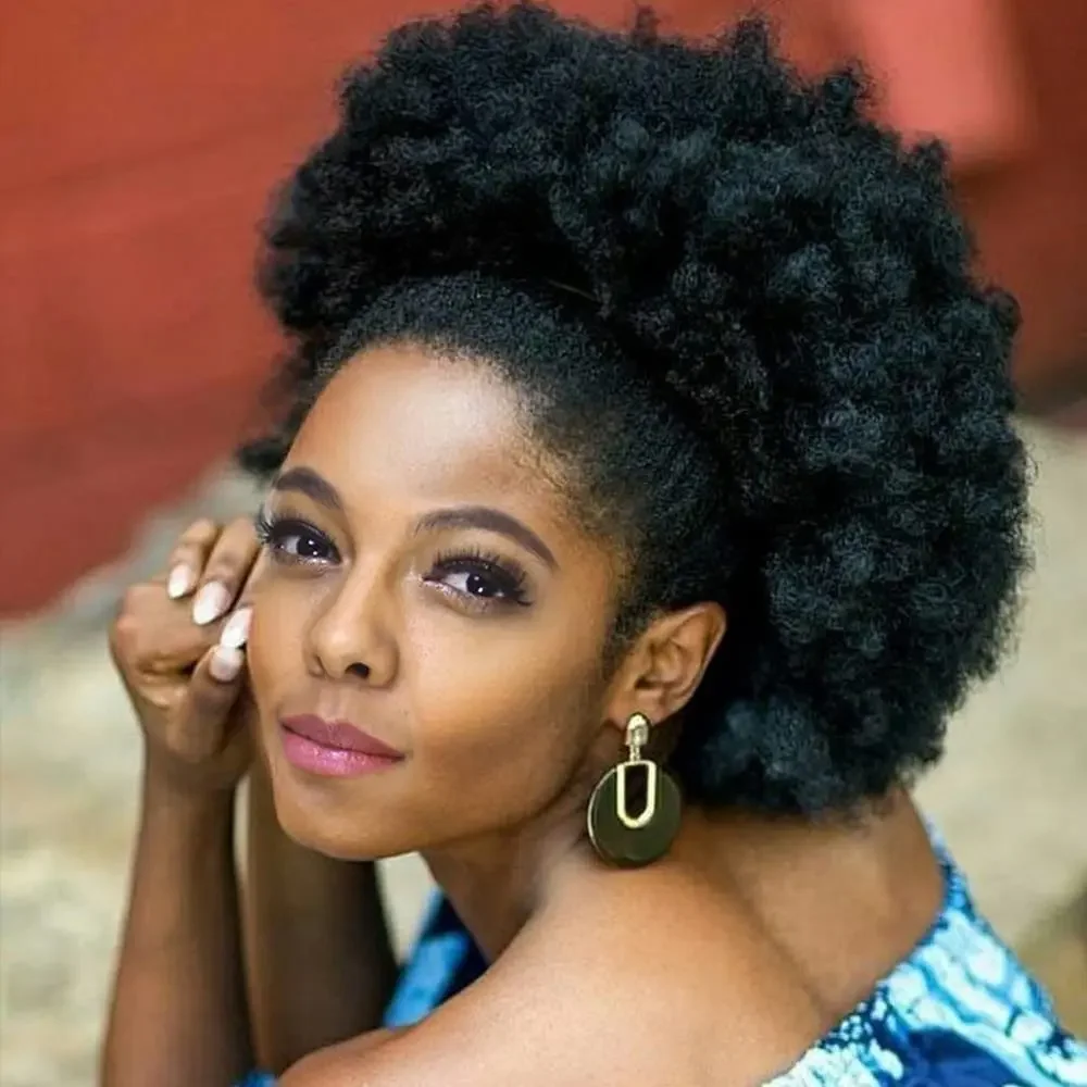 Color: 1B/27HL - Synthetic Big Afro Puff Drawstring Ponytail Extensions for Black Women 10Inch Kinky Curly Hair Bun Ponytail Wigs Daily Use