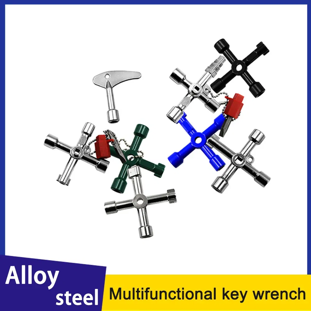 Color: Blue - Electric Cabinet Car Elevator Cross Key Wrench Water Meter Valve Key Internal Triangle Multi-purpose Tool Portable Blue Green