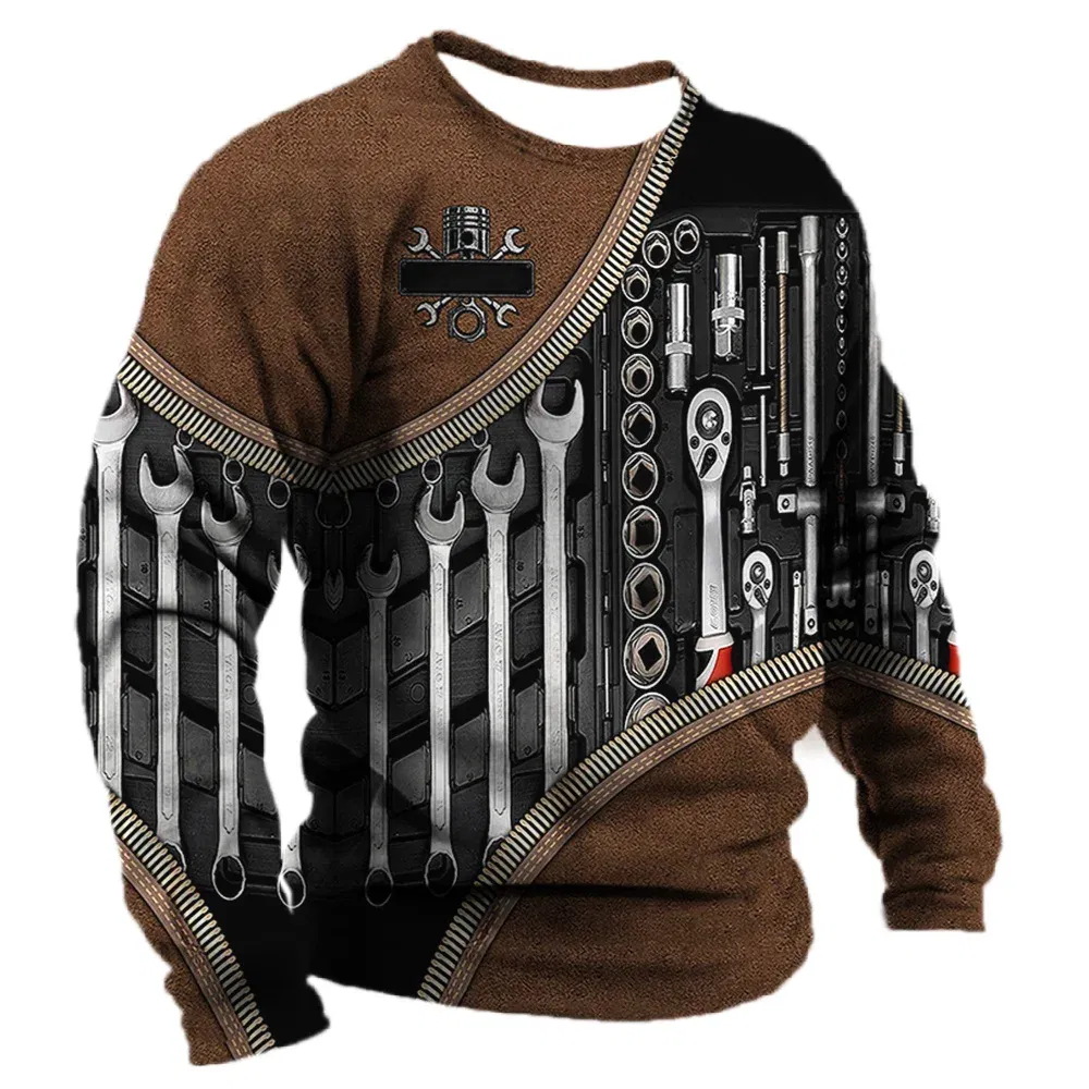 Color: WHITE, Size: S - Men's T -shirt Retro T -shirt Summer clothing personalized name Mechanic mechanic 3D printing 5xl sports shirt long -sleeved