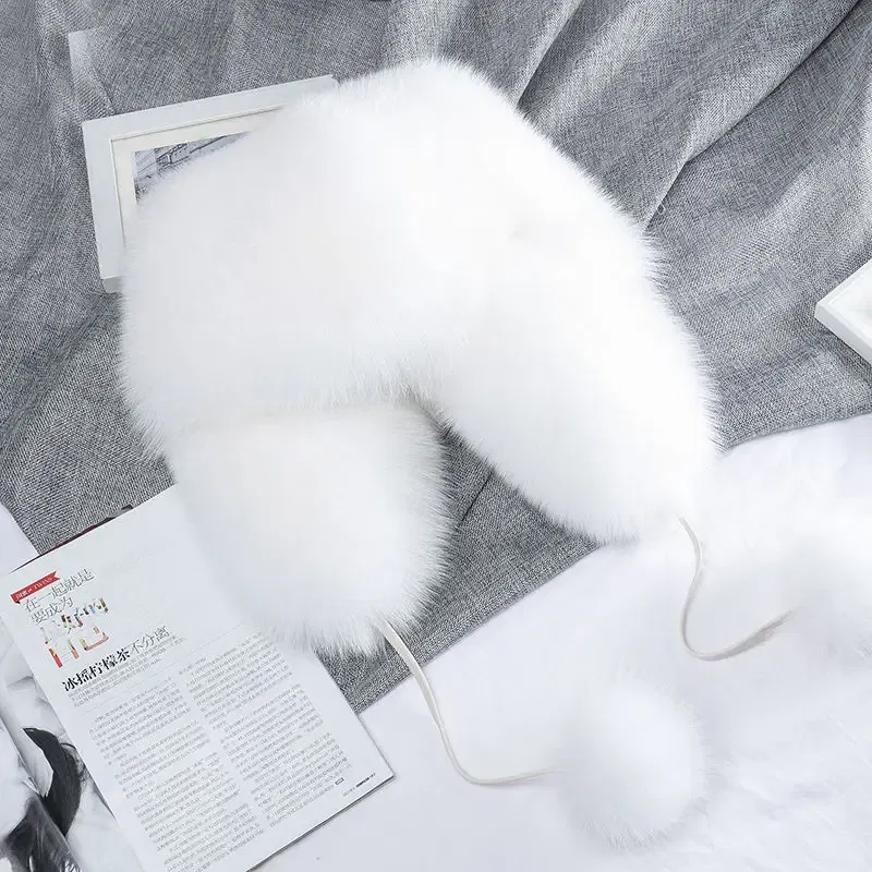Color: Red, Hat Size: One Size - Real Fur 100% Fox Skin Russian Businessmen Pilot Bombers Full Mao Men's hat Ushanka Winter Ear Guard Hat Raccoon Fur Beanie hat