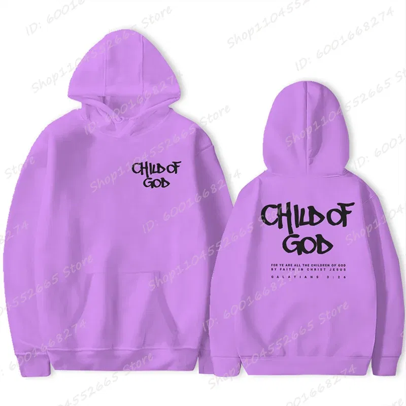 Color: PURPLE, Size: XXS - I Am A God Child Letter Print Hoodies Christian God Sweatshirts Hooded Pullover Pray The Lord Sweatshirt Women's Clothing