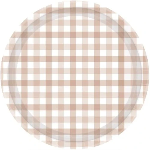 Gingham 23cm Paper Plate White Sand    - Pack of 8