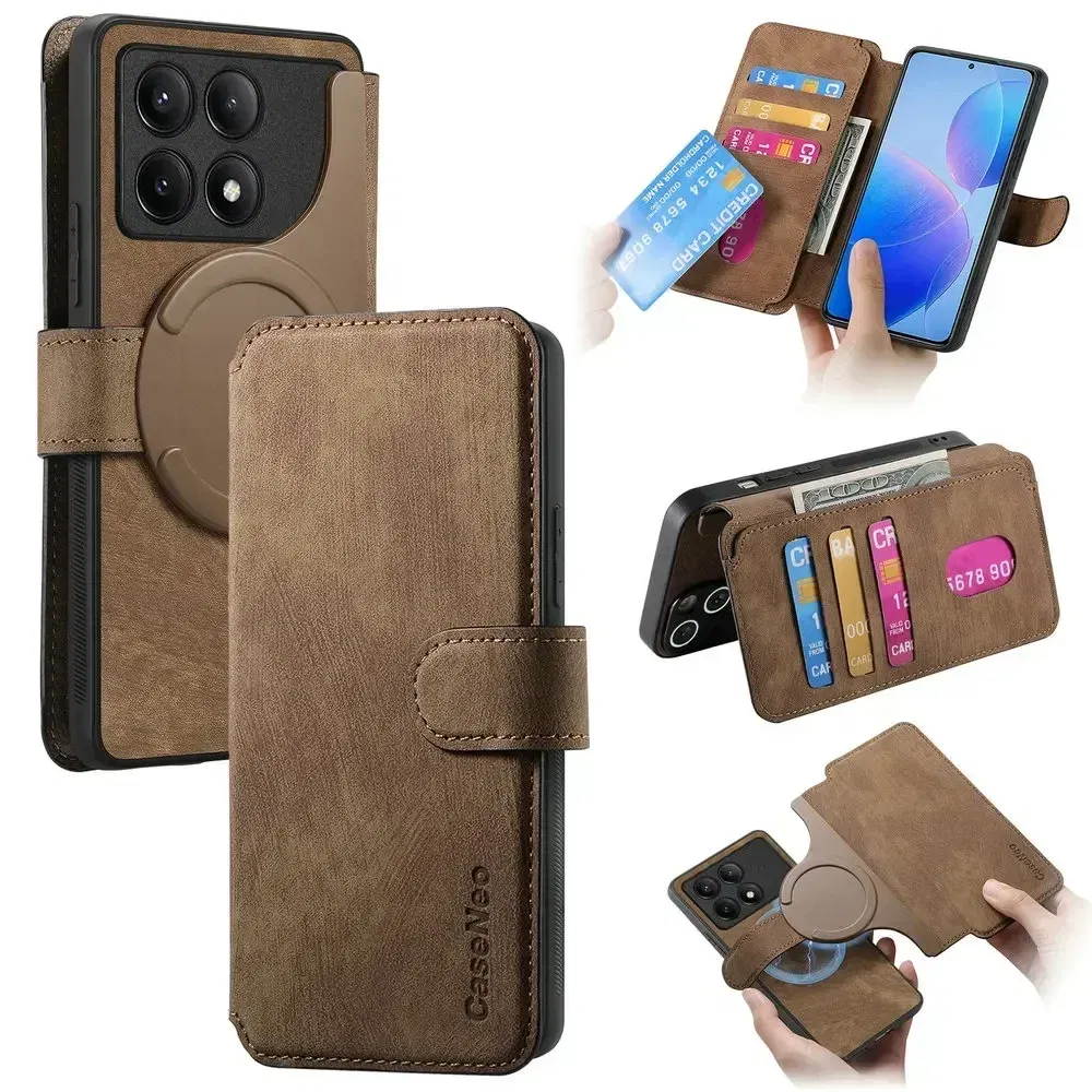 Color: Blue, Material: aluminum - For Poco F8 Ultra F7 X7 X6 M6 M7 Pro 5G Luxury Case RFID Leather 2IN1 Detachable Book Funda Xiaomi Poco F6 X5 X 6 F 8 Flip Cover