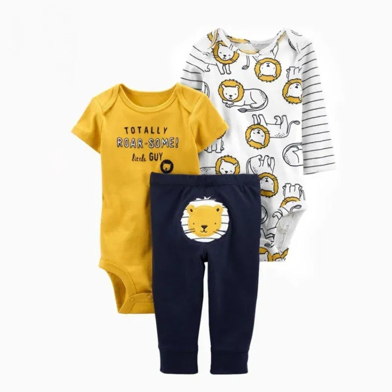 Color: ROYAL BLUE, Ships From: CHINA, Kid Size: 24M - 3PCS Baby Boy Clothes Autumn Newborn Baby Clothes Bodysuits+Pants Animal Outfit Infant Pajama Pure Cotton Sets 0-24M Jumpsuit