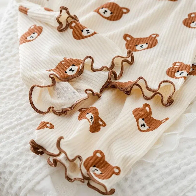 Color: Beige, Kid Size: 14 - Summer Printing Short-Sleeved Loungewear Suit Boys And Girls Pajamas Pants Two-Piece Set 2-6 Years Old Robe