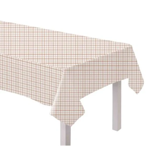 Gingham Paper Tablecover  White Sand