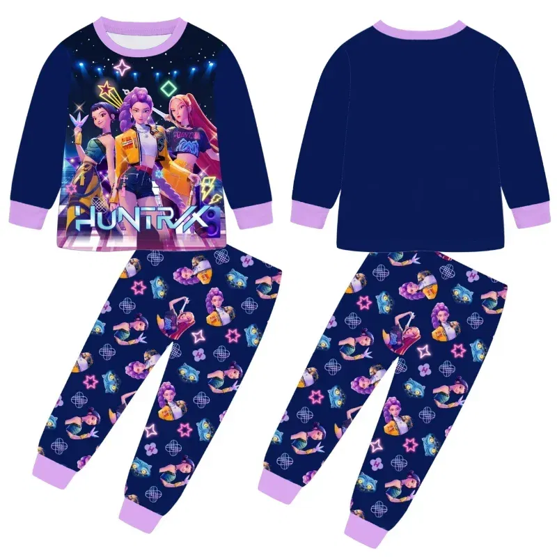 Color: WHITE, Size: >40cm - 2pcs Movie K-pops Demons Hunters Kawaii Pajamas Set Girl Cosplay Nightwears Anime Long Sleeve tops+Pants Fans Halloween Gift