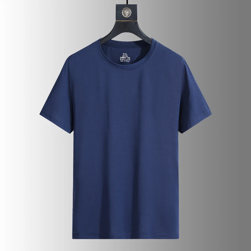 Color: Orange, Size: L - Men's Silk Ice Round Collar T-shirt, Simple Running Fitness Suit, Breathable Thin T-shirt, Quick Dry T-shirt, Summer
