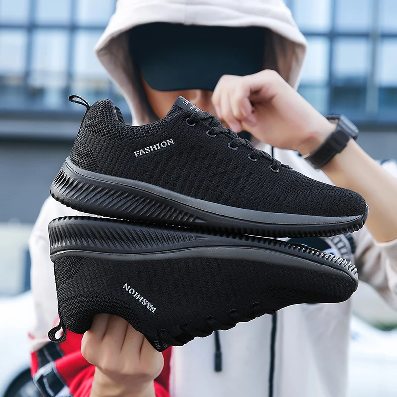 Shoe Size: 45, Color: Black - Men Casual Sneakers High Quality Male Sneakers Breathable Fashion Gym Light Walking Casual Shoes