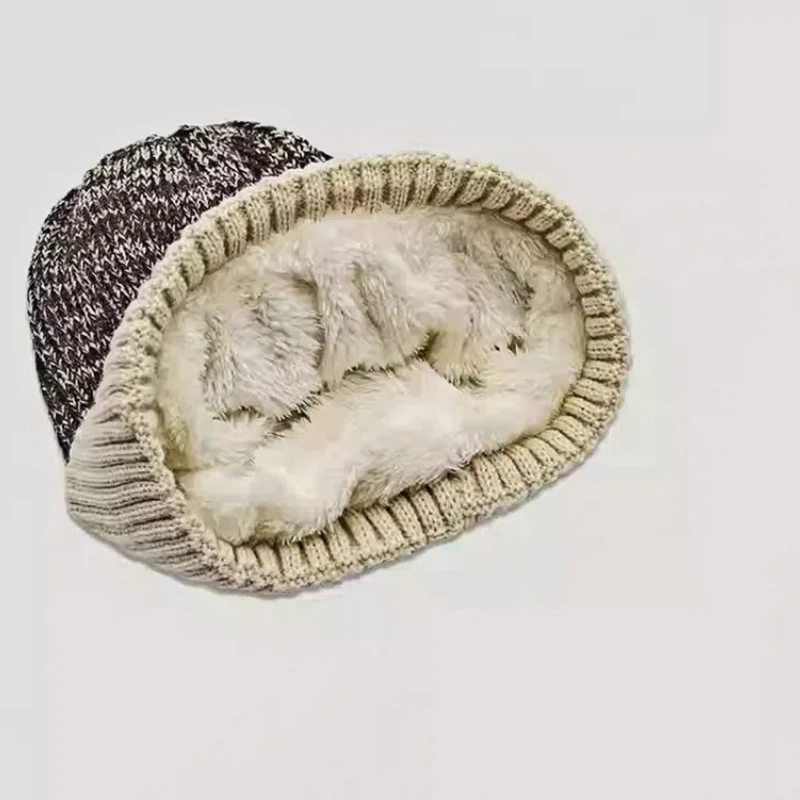 Color: Dark Grey, Size: XS - New Unisex Two-Tone Winter Hats Add Fur Lined Men And Women Fashion Warm Beanie Cap Casual Winter Knitted Hats