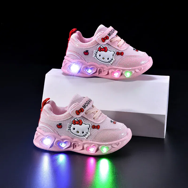 Color: WHITE, Shoe Size: 9 - Kids'Casual Shoes Girls Led Light Cartoon PU Leather Fashion Sport Flat Bottom Shoes Breathable White Pink Size 21-30