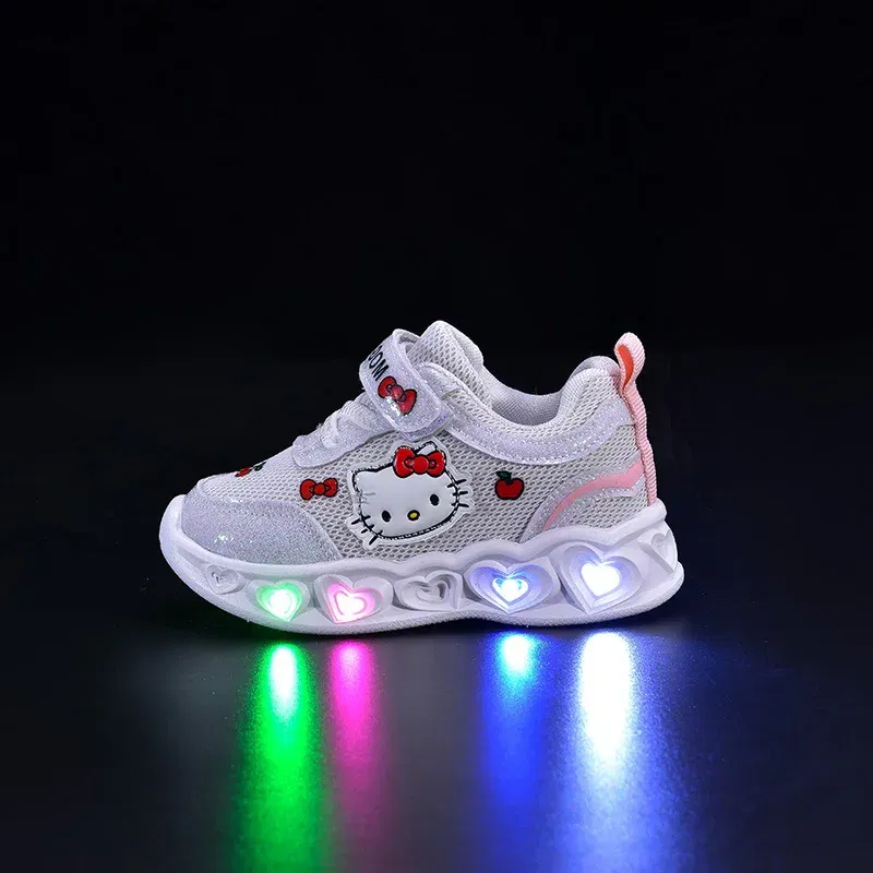 Color: WHITE, Shoe Size: 9 - Kids'Casual Shoes Girls Led Light Cartoon PU Leather Fashion Sport Flat Bottom Shoes Breathable White Pink Size 21-30