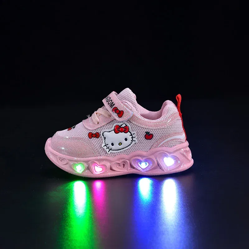 Color: WHITE, Shoe Size: 9 - Kids'Casual Shoes Girls Led Light Cartoon PU Leather Fashion Sport Flat Bottom Shoes Breathable White Pink Size 21-30