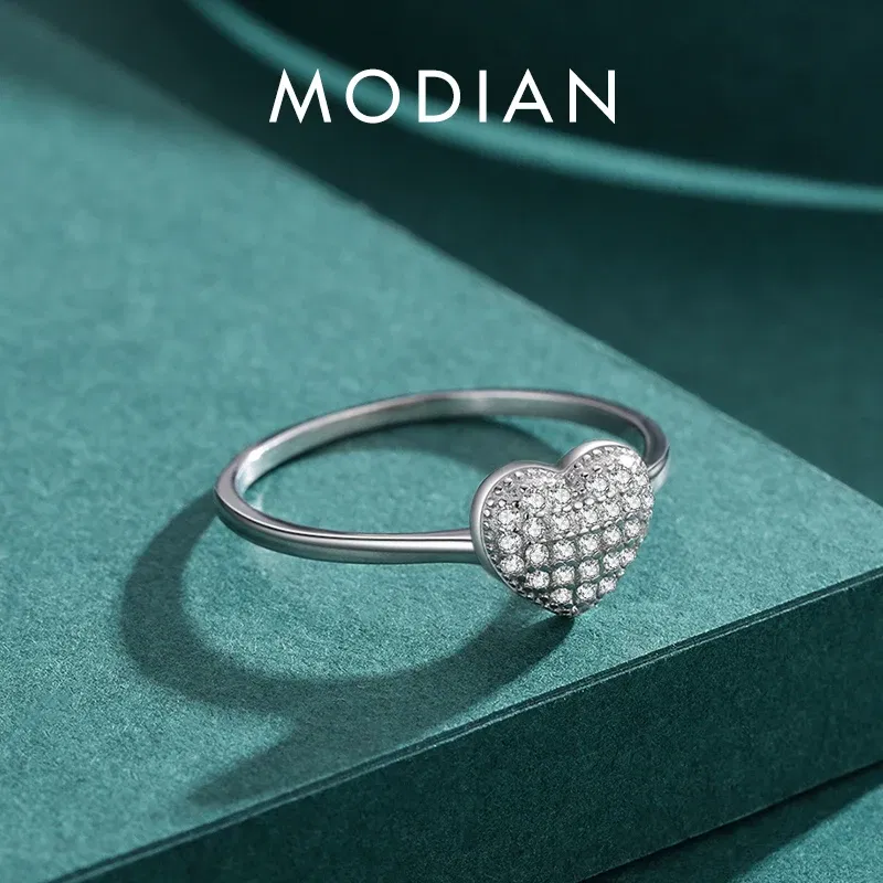 Gem Color: Yellow, Ring Size: 9 - MODIAN 925 Sterling Silver Delicate Romantic Love Heart Finger Ring Zirconia For Women Fine Jewelry Valentine Day Gift