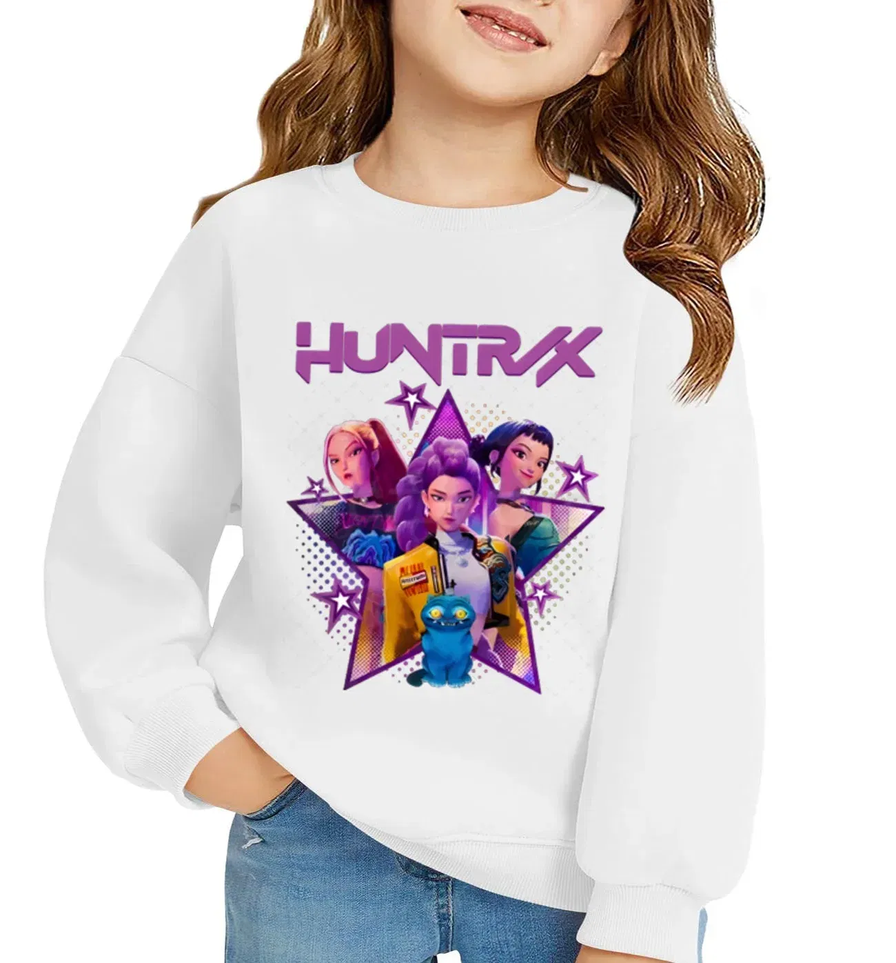 Color: Beige, Kid Size: 5 - KPop Demon Hunters Huntrix Sweatshirts Kids Clothes Long Sleeve Autumn Pullover Boys Girls Hoodies Children Casual O-Neck Tops
