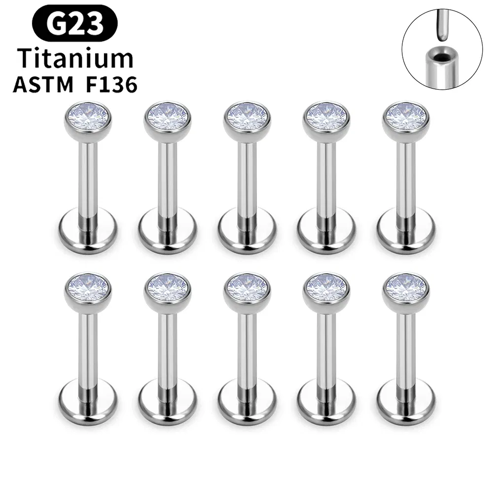 Metal color: Rhodium Plated, Ships From: CHINA, Main Stone Color: Multicolour - 10PCS ASTM F136 G23 Titanium Piercing Labret Lip Ring Stud Earring CZ Ear Tragus Cartilage Helix Daith Pierc Jewelry 16/18/20g