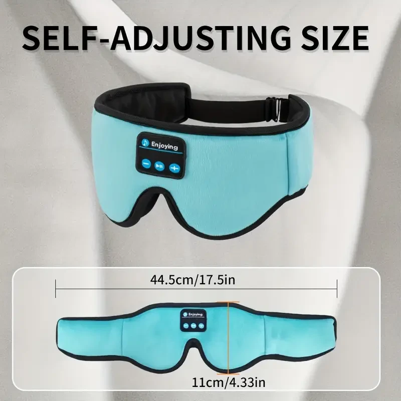 3D Contour Sleep Mask with Wireless HD Stereo Speaker Headphones, Sound Isolating, Push Button Control, Non-Waterproof, Rechargeable 180mAh Lithium Polymer Battery, Comfortable Soft Head Mounted for Side Sleepers, Travel Essential - Blue