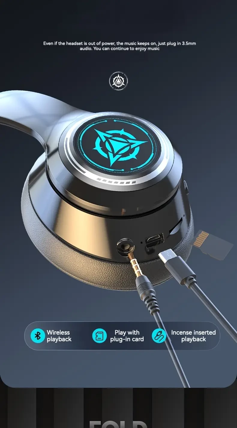 Wireless Gaming Headset With Full Ear Coverage And Low Latency, Cool LED Lighting, 400 MAh Battery For 40 Hours Of Battery Life, Wireless 5.3 Chip, Super Bass, HD Calls