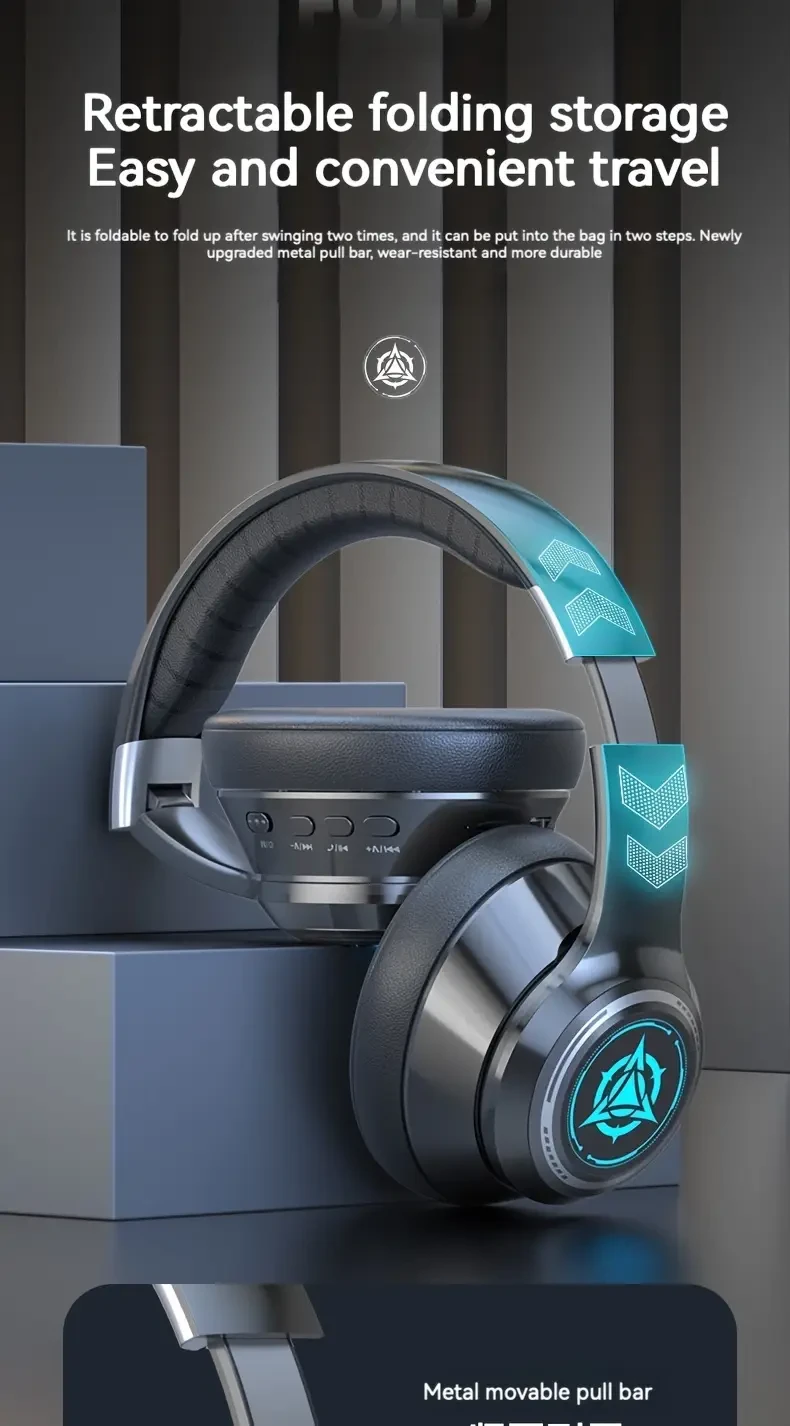 Wireless Gaming Headset With Full Ear Coverage And Low Latency, Cool LED Lighting, 400 MAh Battery For 40 Hours Of Battery Life, Wireless 5.3 Chip, Super Bass, HD Calls