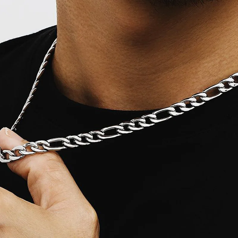 Gem Color: APRICOT, Length: 90cm - 925 Sterling Silver 40-75cm Figaro Chain Necklace Men Women Fashion Simple Chain Wedding Christmas Gift Jewelry Accessories