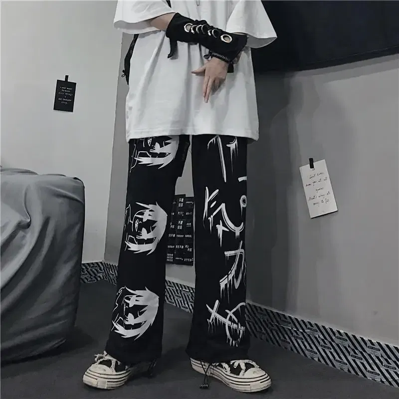 Color: black, Size: L - Black Japenese Printed Anime Y2k Sweatpants Male Streetwear Wide Leg Oversize Baggy Pants Casual Sport Causl Trousers Men 2023