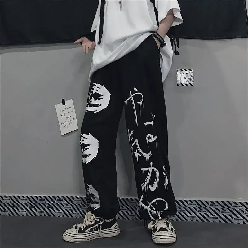 Color: black, Size: L - Black Japenese Printed Anime Y2k Sweatpants Male Streetwear Wide Leg Oversize Baggy Pants Casual Sport Causl Trousers Men 2023