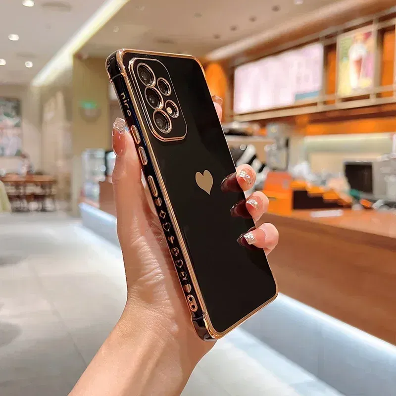 Color: black, Compatible-Phone Models: For iPhone XR, Ships From: CHINA - Electroplating Side Love Heart Phone Case For Samsung Galaxy S25 Ultra S24 S23 S22 A16 A55 Protect Lens Shockproof Back Cover