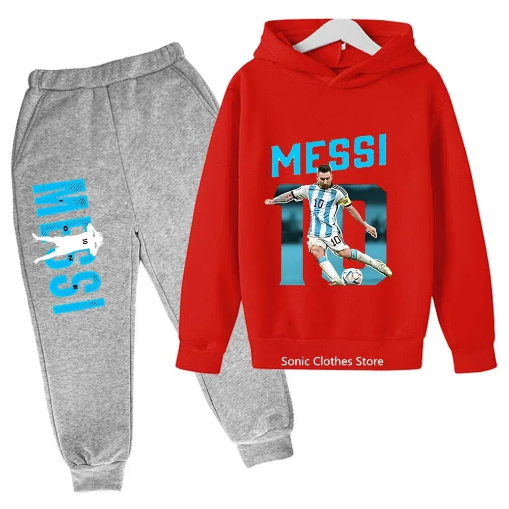 Color: army green, Kid Size: 7 - messi avatar printed children's clothing children's autumn and winter hoodies pants 2-piece casual boys and girls suits