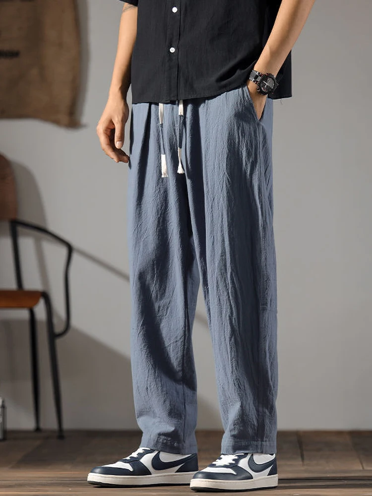 Color: green, Size: 5XL - Japenese Cotton Linen Pants Men Summer Straight Casual Ice Silk Sweatpants Male Wide leg Oversize Linen Trousers 2024 New