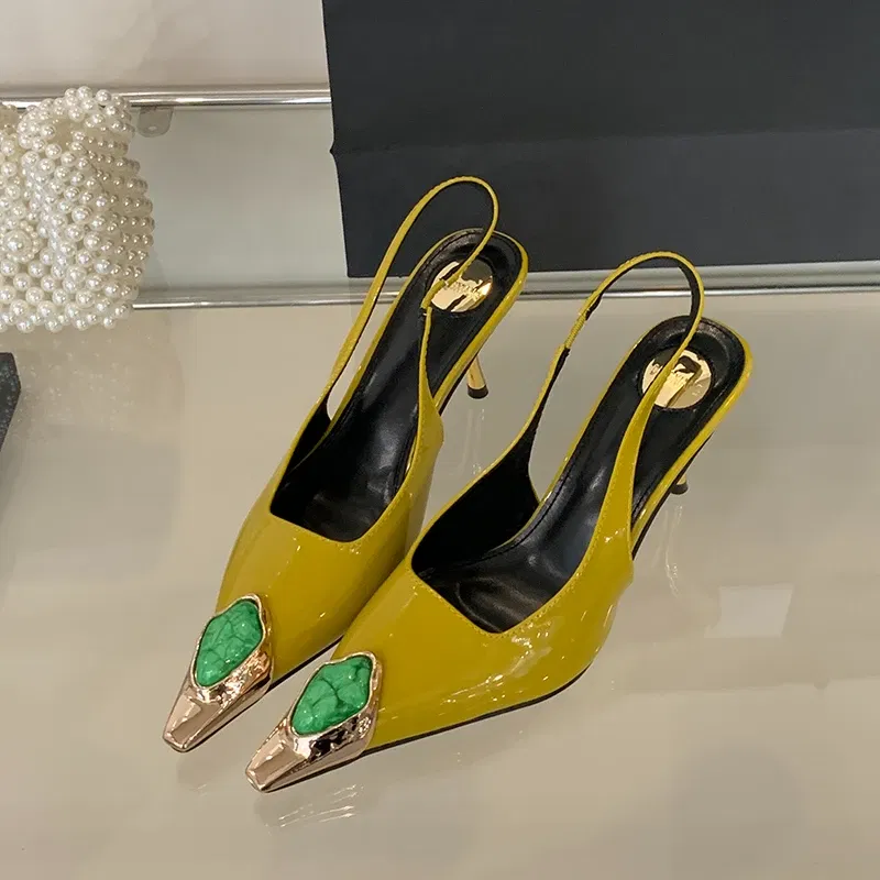 Color: PURPLE, Shoe Size: 40 - Sexy Women's High Heels Mules 2025 New Fashion Pointed Dress Women's Shoes Open Heel Party High Heels Striptease Sandals Women