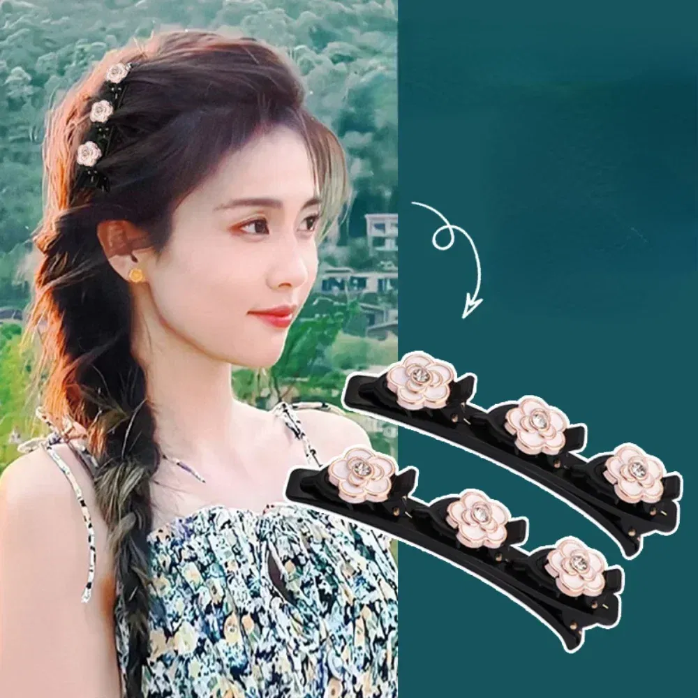 Color: pink - Double Layer Braided Hairpin Hair Hoop Broken Hair Clip Women Hairpin Korean Fixed Headband New Hairpin Lazy Hair Accessories