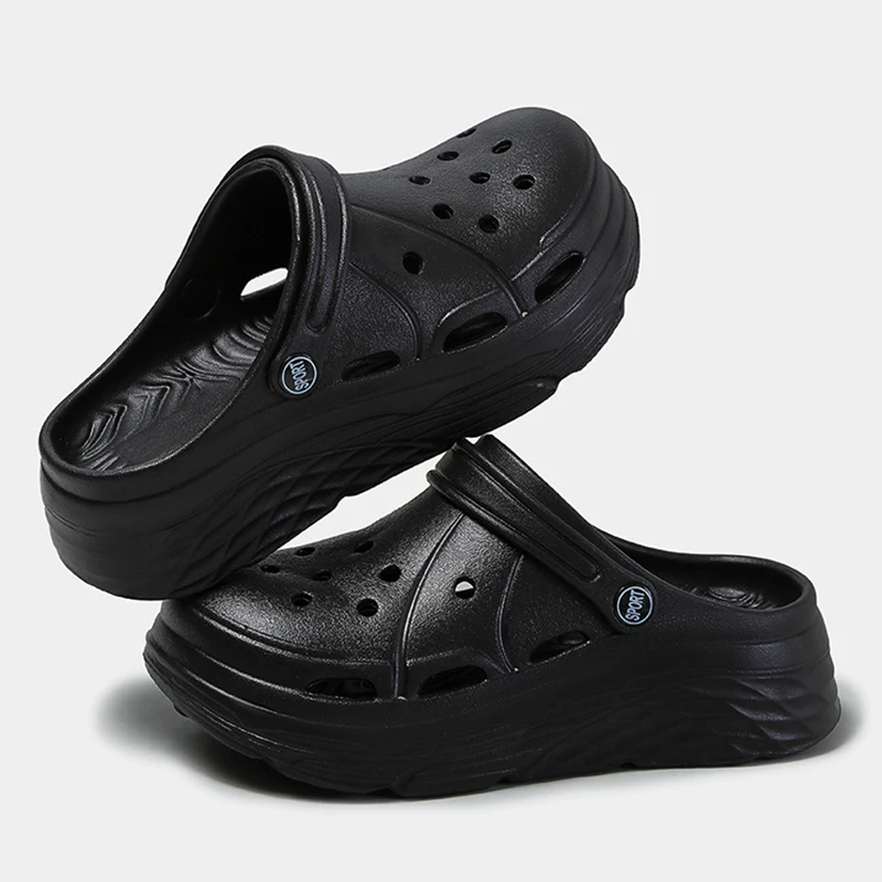 Shoe Size: 38-39, Color: WHITE - 2025 Summer Thick Platform Clogs Slippers Women Breathable Hollow Out Garden Sandals Woman Lightweight Non Slip Beach Sandles