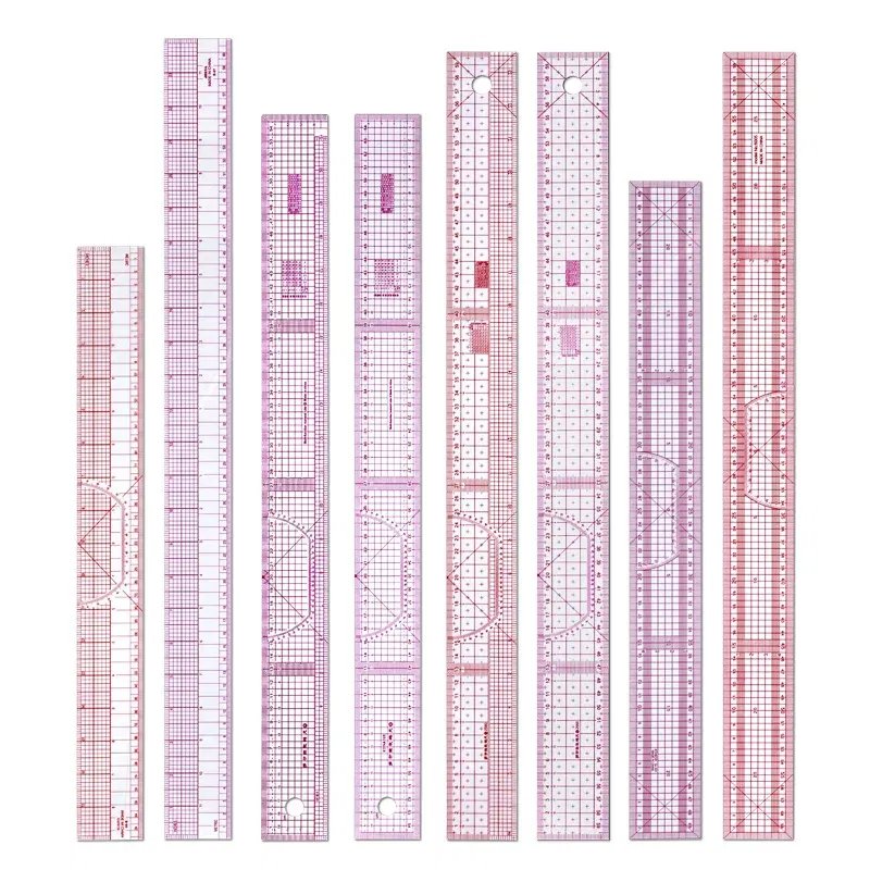 Color: light yellow - Empire sewing ruler and French curve, used for pattern making drafting, transparent plastic fashion designer ruler pieces assemb