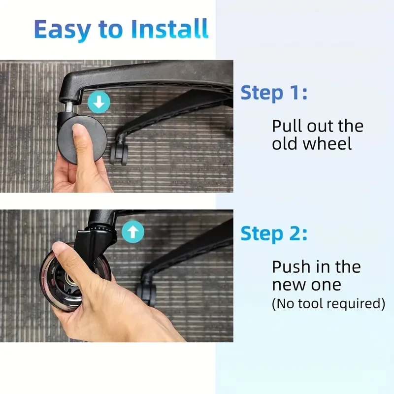 Set of 5 Heavy Duty 3-Inch Office Chair Casters - Rubber Swivel Wheels